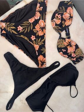 Billabong women’s Black Floral Print Bikini- 2 Sets Bundle